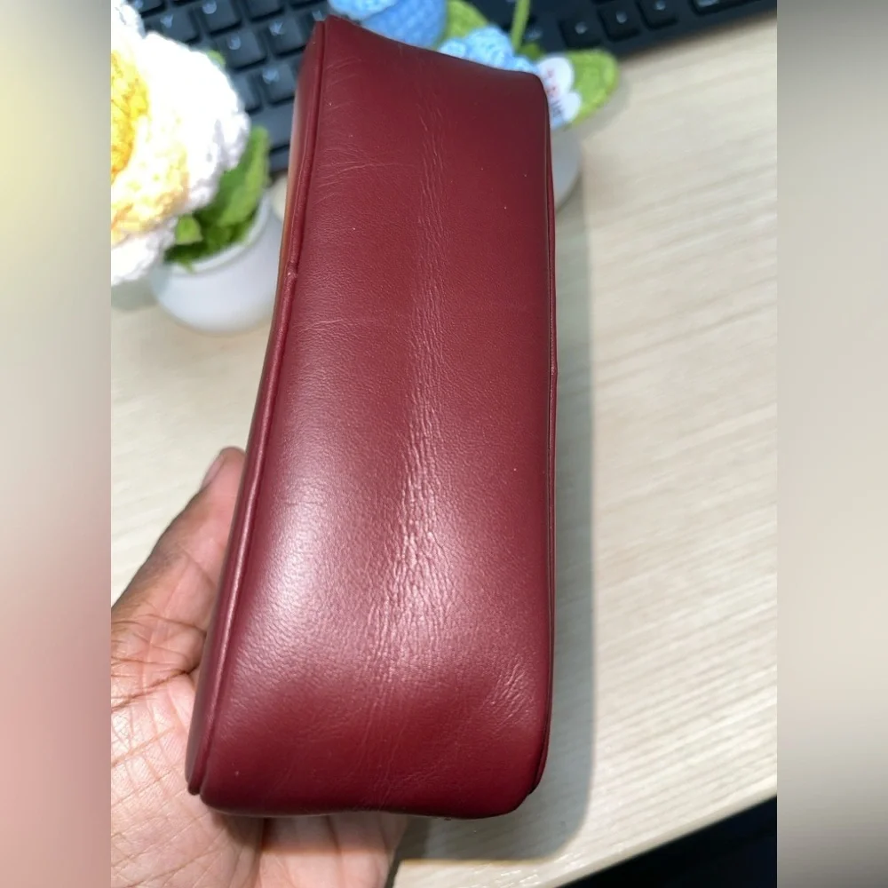 Cartier Deep Bordeaux Burgundy Leather Mini cosmetic/Toiletry Case- Pouche